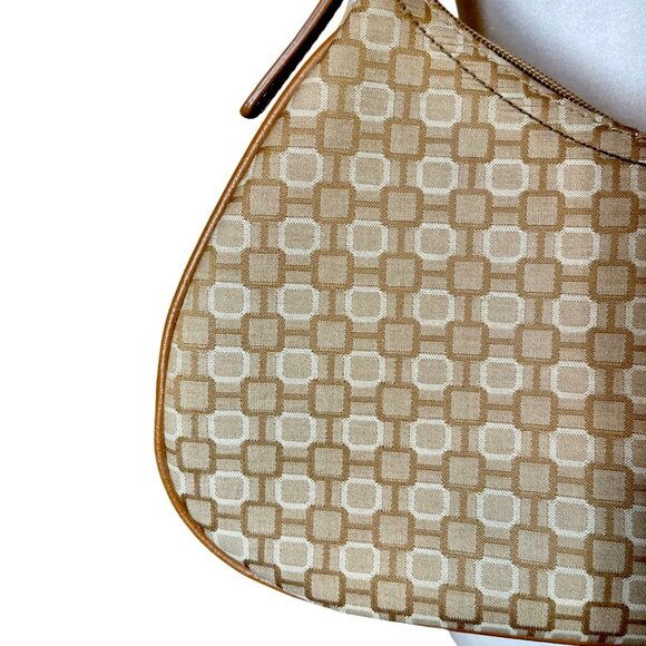 Nine West Y2K Vintage Tan Brown Geometric Print Buckled Shoulder Zipper Purse - Picture 4 of 11